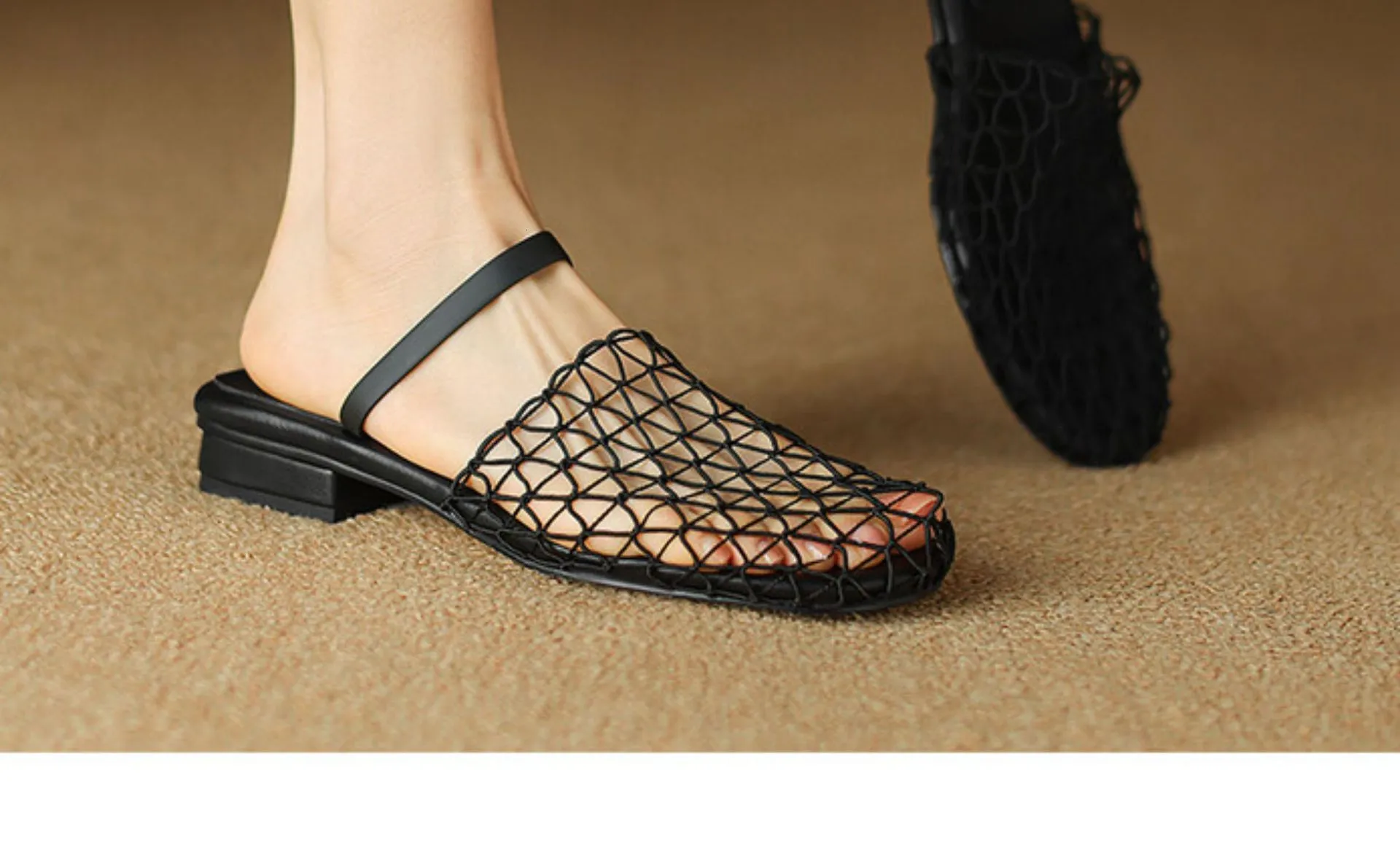 Womens Mesh Slingback Sandals Square Toe Ankle Strap Block Heels_voghion.com