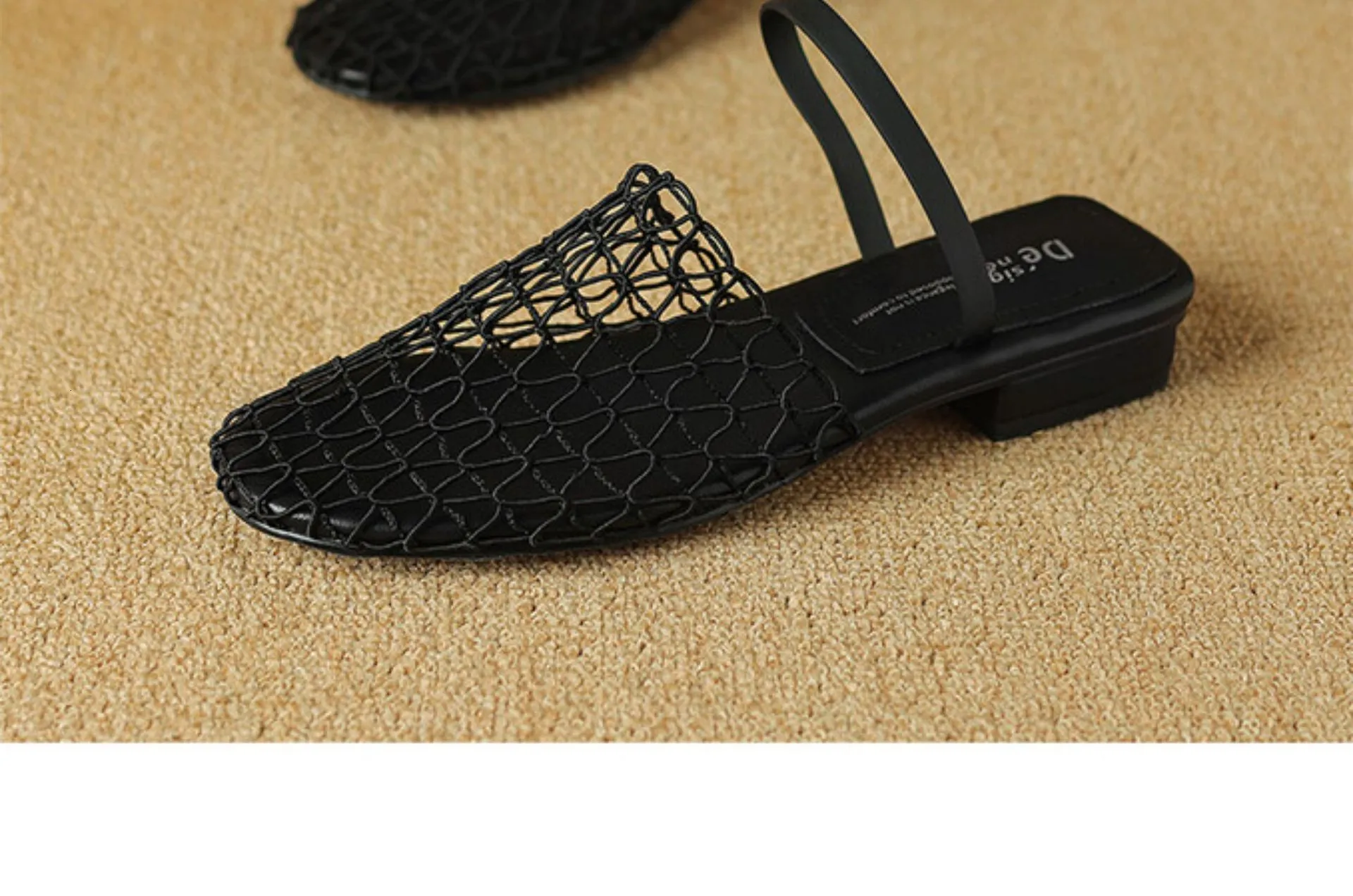 Womens Mesh Slingback Sandals Square Toe Ankle Strap Block Heels_voghion.com