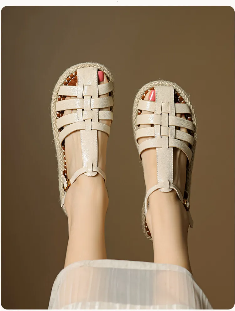 Womens Beige Fisherman Sandals Platform Espadrille Ankle Strap_voghion.com