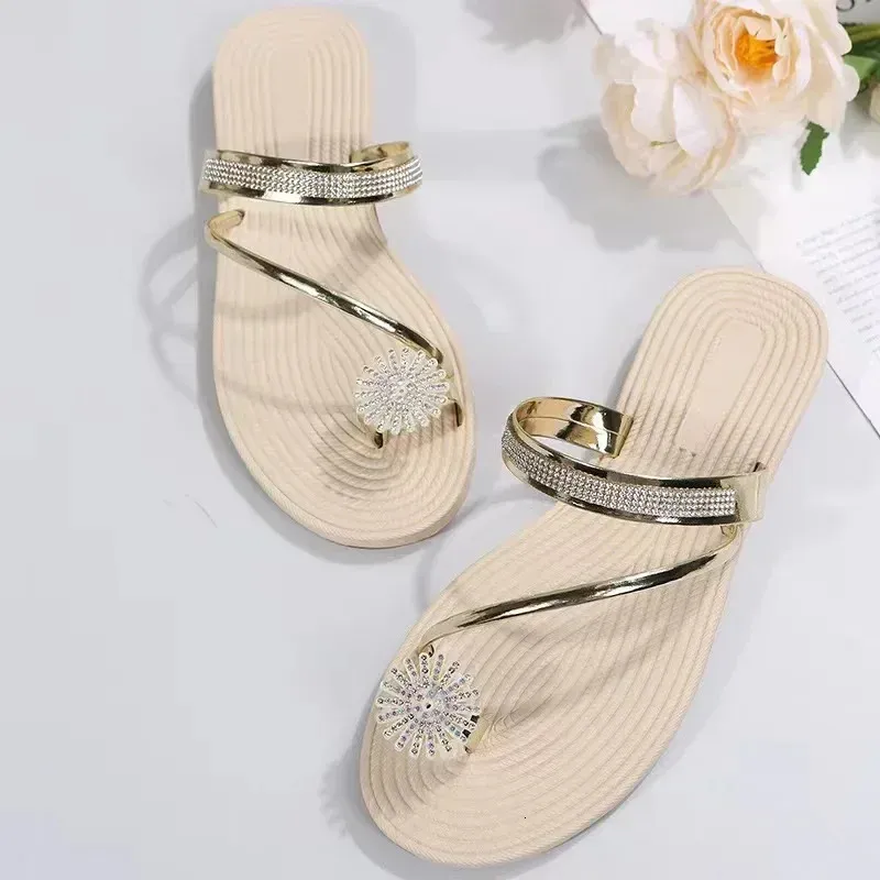 Womens Summer Fashion Beach Rhinestone Flat Slippers Y Sandals Women Ners Ner Shoes 260521_voghion.com