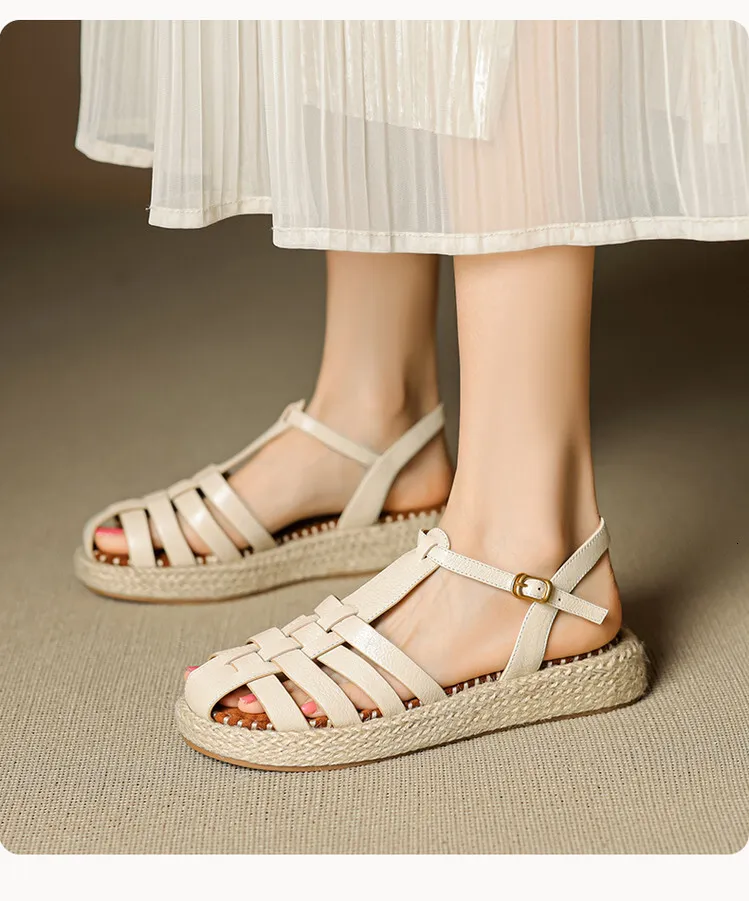 Womens Beige Fisherman Sandals Platform Espadrille Ankle Strap_voghion.com