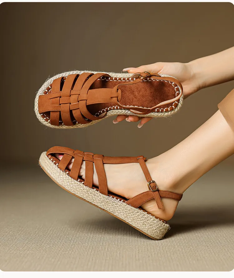 Womens Beige Fisherman Sandals Platform Espadrille Ankle Strap_voghion.com
