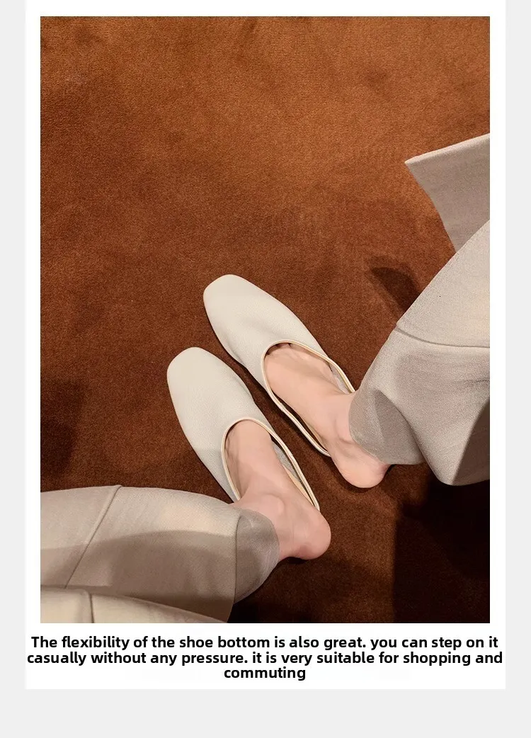 Women's White Leather Mules Square Toe Backless Flat Sandals_voghion.com