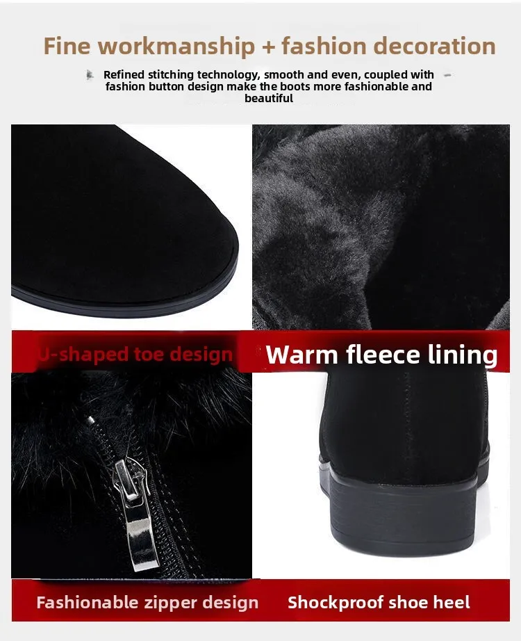 Bottes d'hiver pour femme fourrées et strassées en daim plat_voghion.com