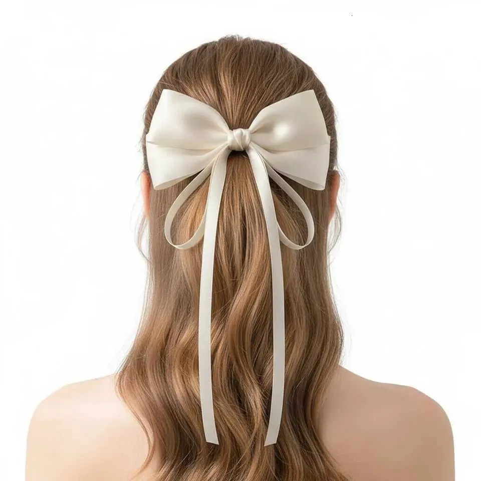 Vintage Beige Ivory Bow Hair Clip Trendy Long... From  display picture 1