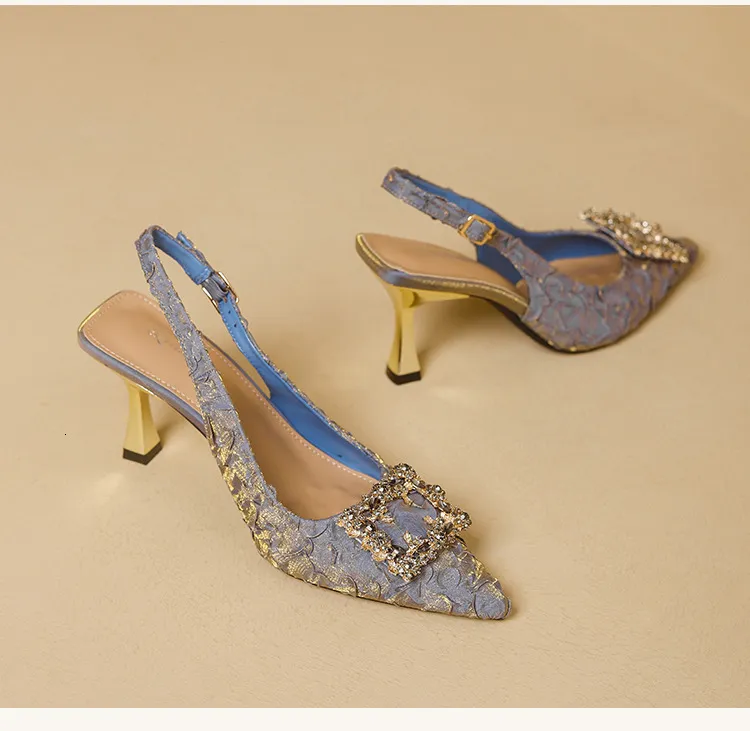 Women's Pointed Toe Crystal Buckle Slingback Heels Wedding Shoes_voghion.com