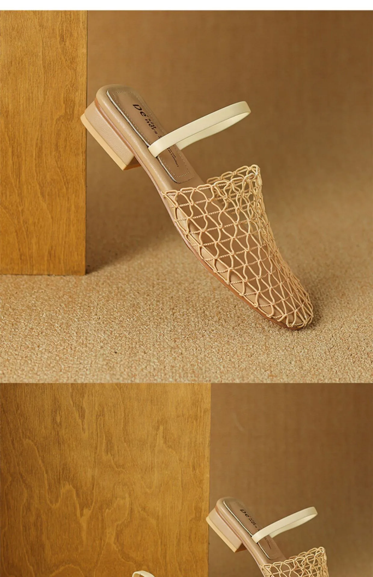 Womens Mesh Slingback Sandals Square Toe Ankle Strap Block Heels_voghion.com