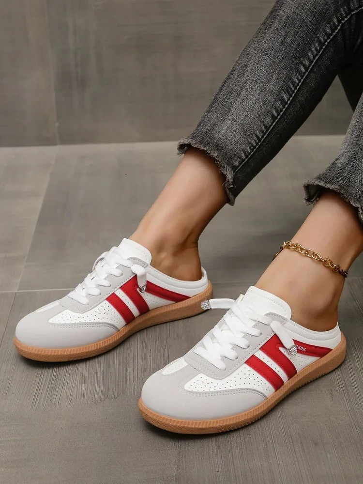 Women's Export Flat Bottomed Mules Spring And Autumn New Style Casual Back Strap Sneakers Lightweight Large Size White_vogvips.com