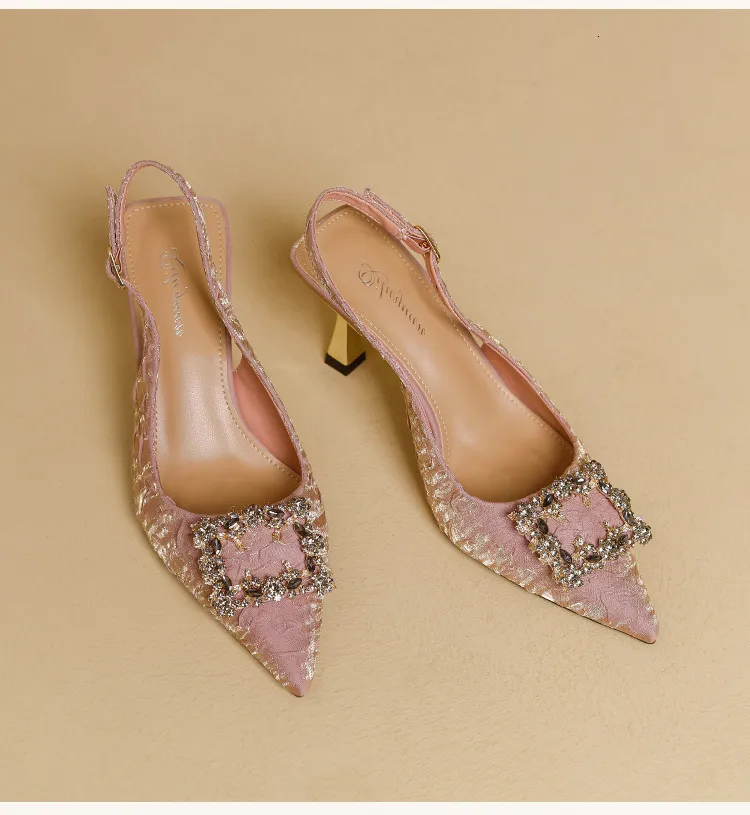 Women's Pointed Toe Crystal Buckle Slingback Heels Wedding Shoes_voghion.com
