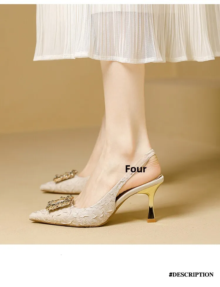 Women's Pointed Toe Crystal Buckle Slingback Heels Wedding Shoes_voghion.com