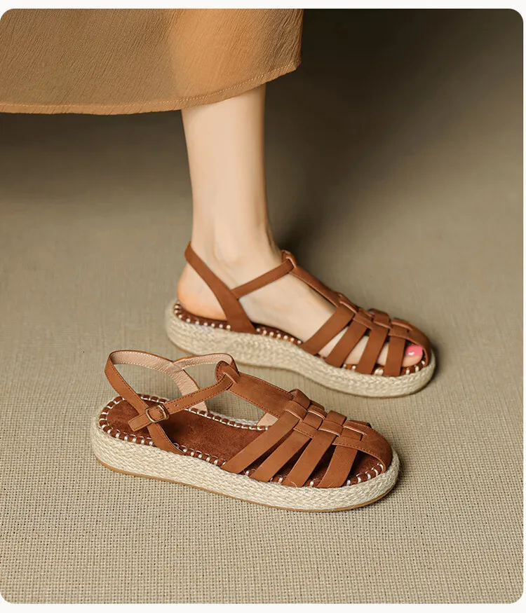 Womens Beige Fisherman Sandals Platform Espadrille Ankle Strap_voghion.com