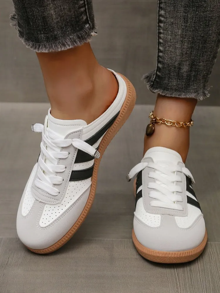 Women's Export Flat Bottomed Mules Spring And Autumn New Style Casual Back Strap Sneakers Lightweight Large Size White_vogvips.com