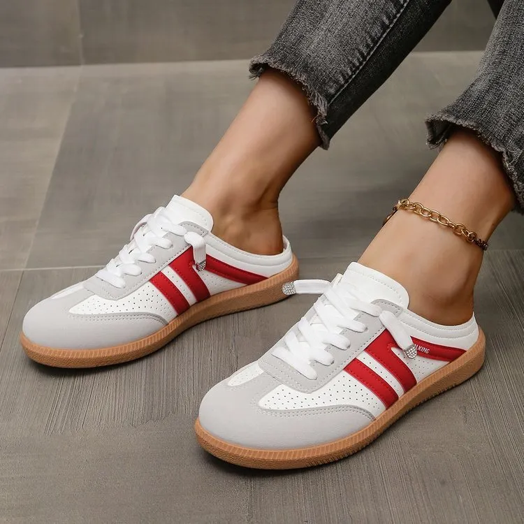 Women's Export Flat Bottomed Mules Spring And Autumn New Style Casual Back Strap Sneakers Lightweight Large Size White_vogvips.com