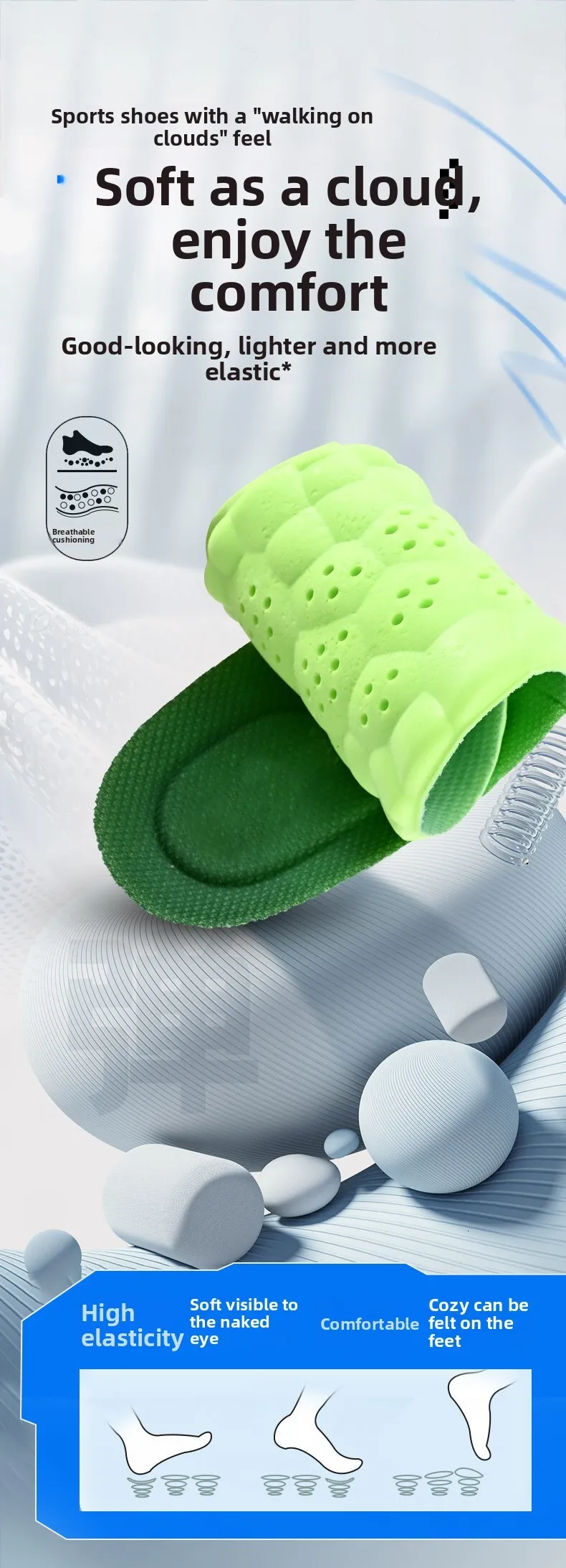 Soft Elastic Shoe Insoles Shock Absorption Breathable Sweat Wearing Comfortable Inserts_voghion.com