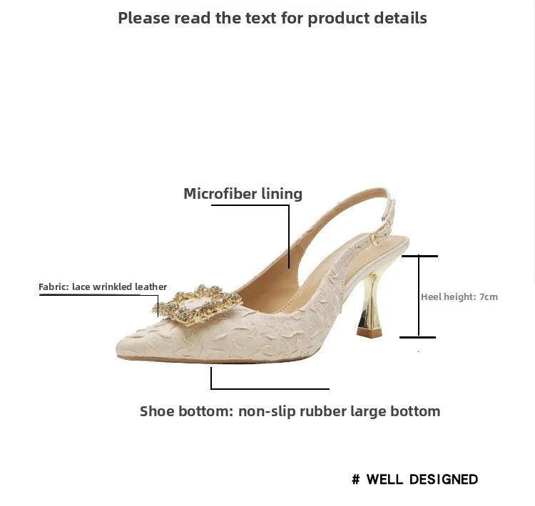 Women's Pointed Toe Crystal Buckle Slingback Heels Wedding Shoes_voghion.com