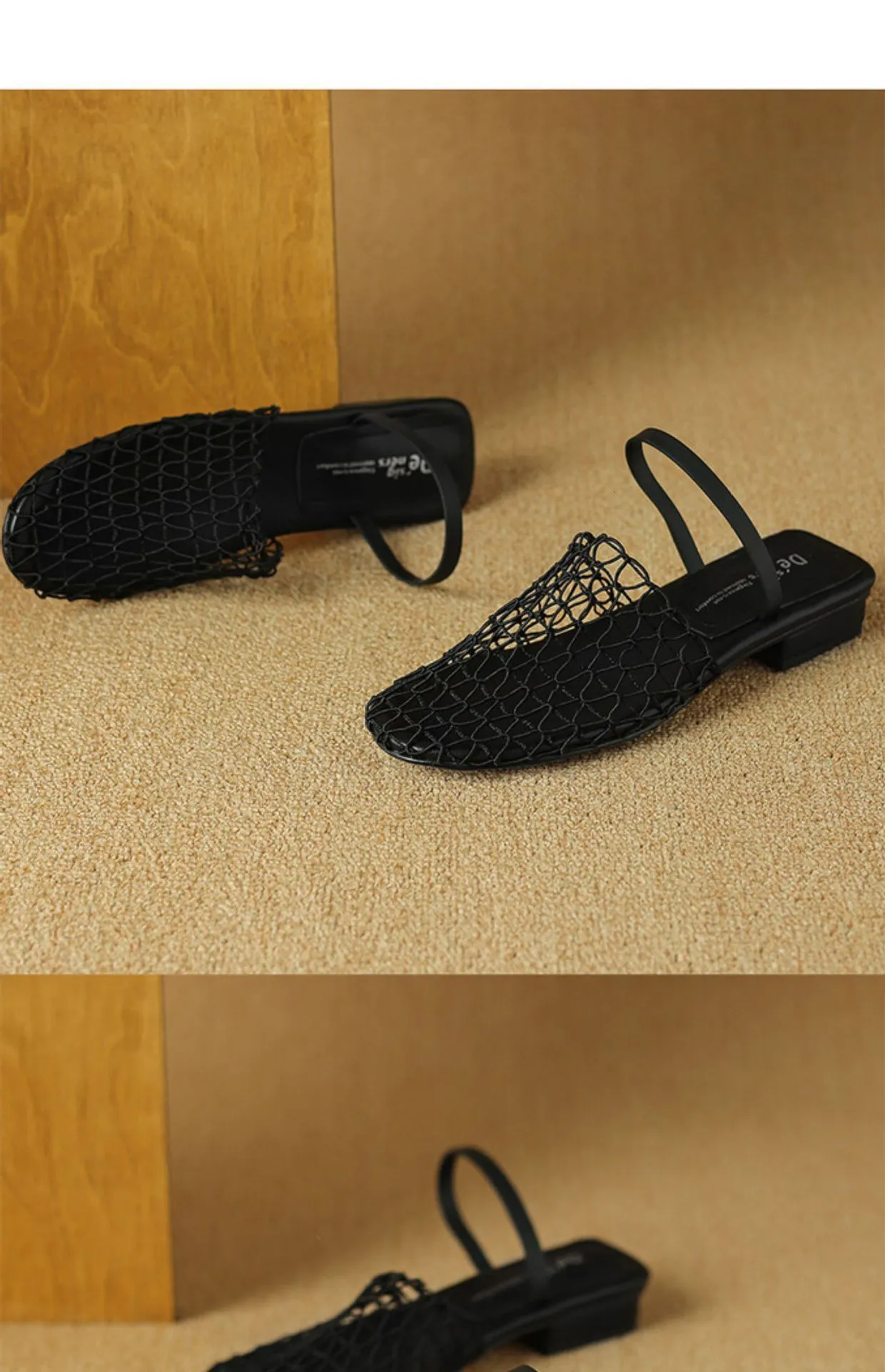 Womens Mesh Slingback Sandals Square Toe Ankle Strap Block Heels_voghion.com