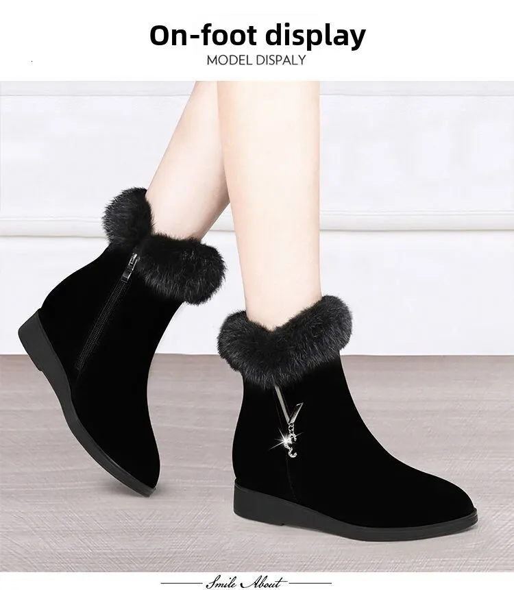 Bottes d'hiver pour femme fourrées et strassées en daim plat_voghion.com