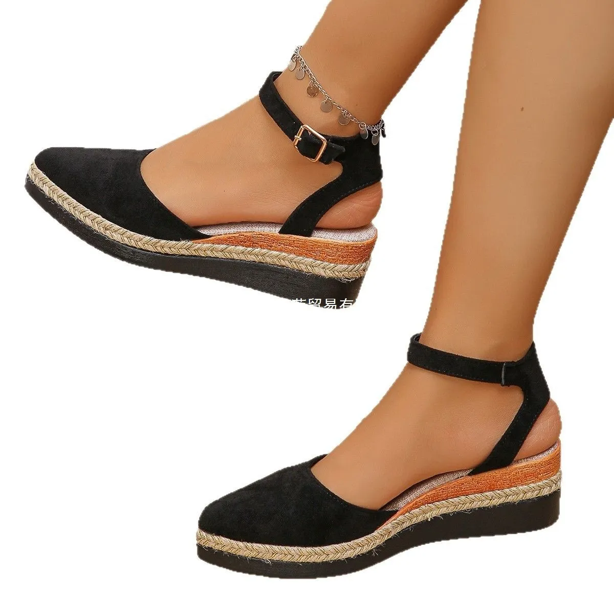 Womens Espadrille Wedge Sandals With Ankle Strap And Pointed Toe Suede Upper Daily Outfit_voghion.com