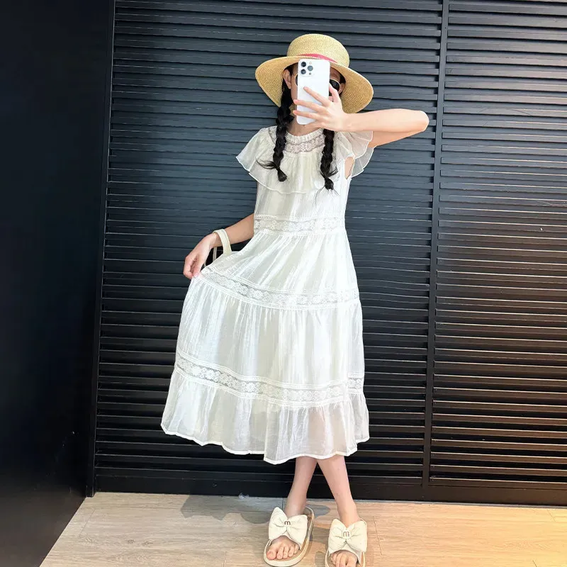 white dress for a teenager FBZ Rosette Tween day wear while still looking elevated and boutique Teenagers White Dresses for Every