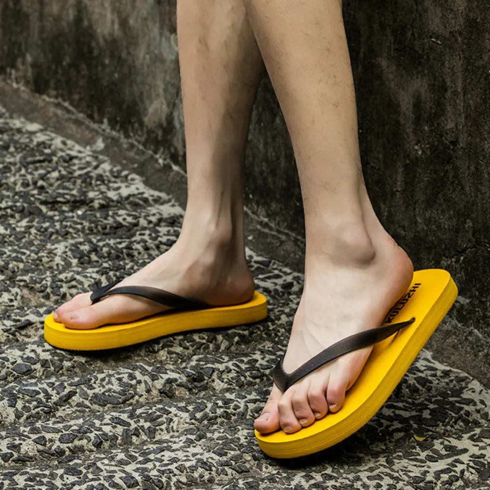 Men's Casual Flip Flops With Text Print Non Slip Rubber Sole Beach Sandals Daily Outfit_voghion.com