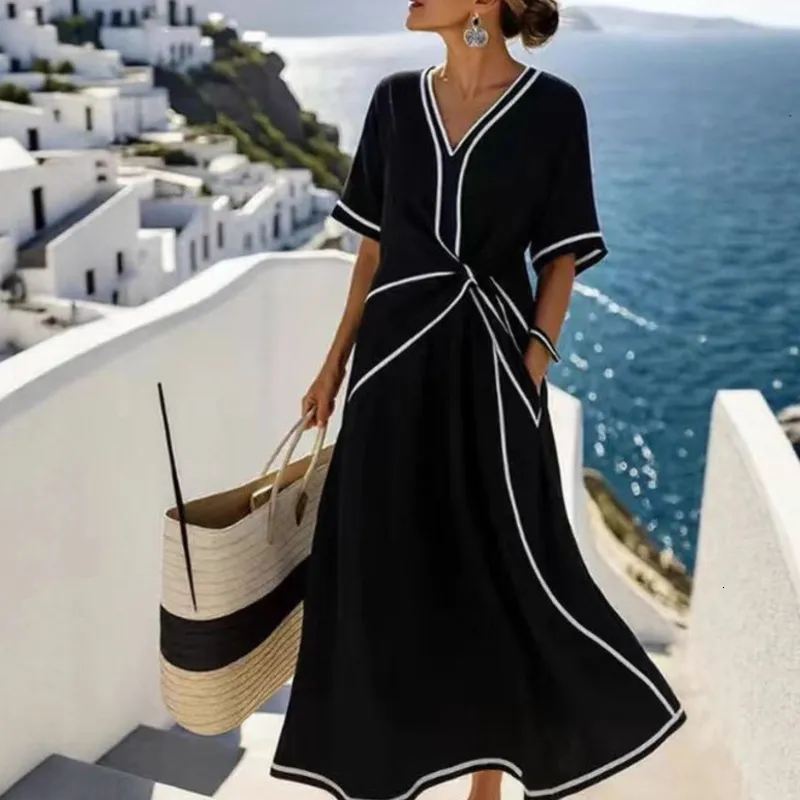 v neck casual short sleeve maxi dresses Casual Boho T-Shirt Maxi Dress V-Neck Side Slit Summer Dress