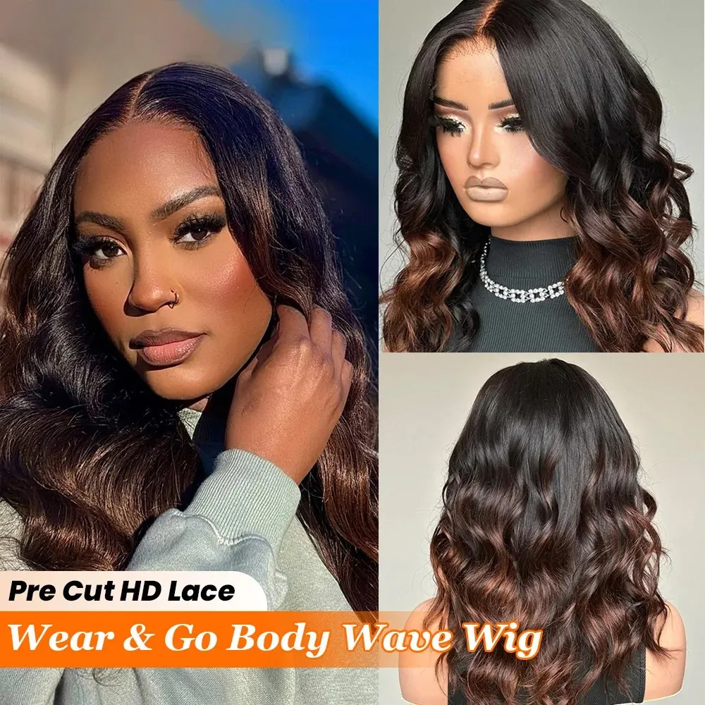 Ombre Brown Body Wave Wavy Lace Front Wigs With... From  display picture 1