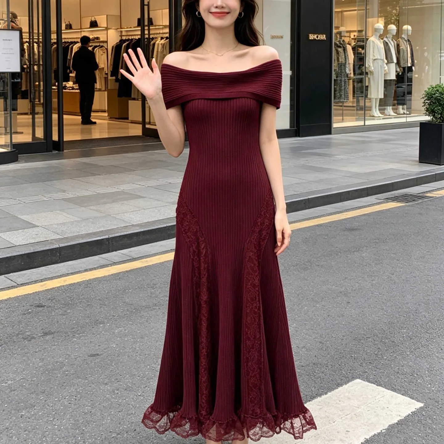 burgundy lace bodycon dress Trimmed Fishtail Boat Neck ... From Fafafa8, Rs.10,262.05 Color:DEEP GREEN african wedding dresses for guests Ready for tonight Maroon lace Homecoming Dresses