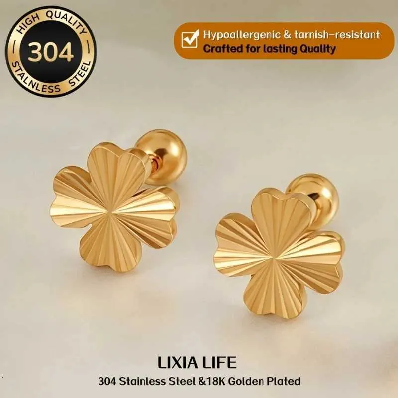 Luxurious Laser Cut Four Leaf Clover Earrings Hypoallergenic 304 Stainless Steel 18K Gold Plated Lucky Forked Grass_voghion.com