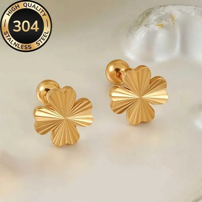 Luxurious Laser Cut Four Leaf Clover Earrings Hypoallergenic 304 Stainless Steel 18K Gold Plated Lucky Forked Grass_voghion.com
