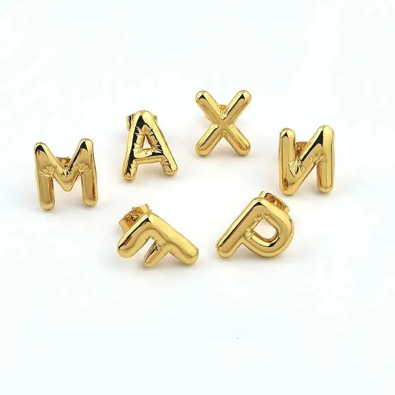 Dainty Balloon Bubble Chunky Initial Letter Stud Earrings For Women 18k Gold Plated Stainless Steel Alphabet Statement_voghion.com