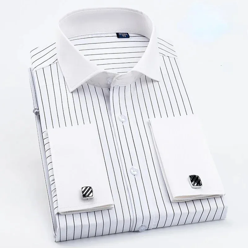 dress shirts for cufflinks Classic French Regular Fit White Shirt Mens Business Shirt Long Sleeve Lapel Men Social Shirt at Amazon Men's Clothing store Blended Composition Comfort Mastering elegance: The art of