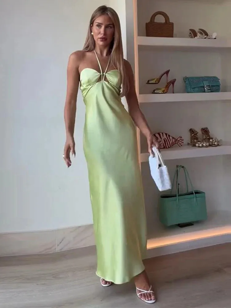 lime green silk dress Satin Draped with Silver Embroidery S Step out with confidence in this show Rocca silk Dress - Lime