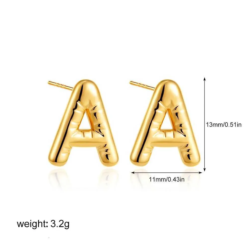 Dainty Balloon Bubble Initial Stud Earrings 18k Gold Plated Steel_voghion.com