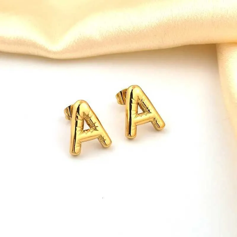 Dainty Balloon Bubble Chunky Initial Letter Stud Earrings For Women 18k Gold Plated Stainless Steel Alphabet Statement_voghion.com