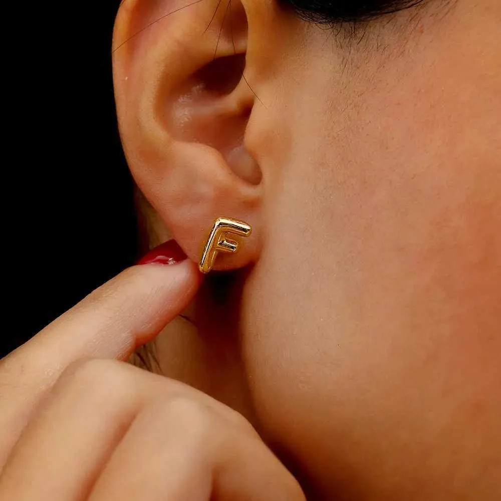 Dainty Balloon Bubble Chunky Initial Letter Stud Earrings For Women 18k Gold Plated Stainless Steel Alphabet Statement_voghion.com