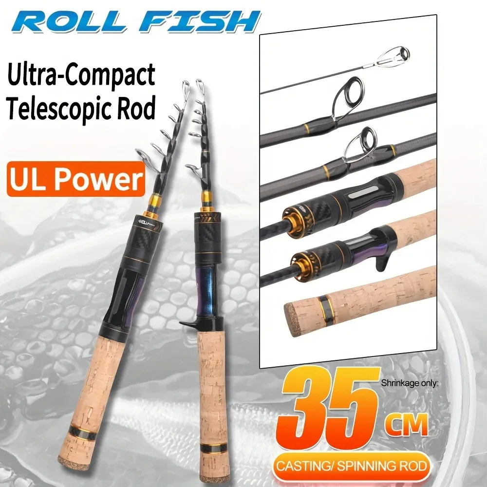 carbon fiber telescoping ultralight fishing rod Telescopic Spinning Rod for Sea, Trekker Essentials light telescopic rod collapses down to easily stash in a backpack ROLLFISH Ultralight Carbon Fiber Spinning