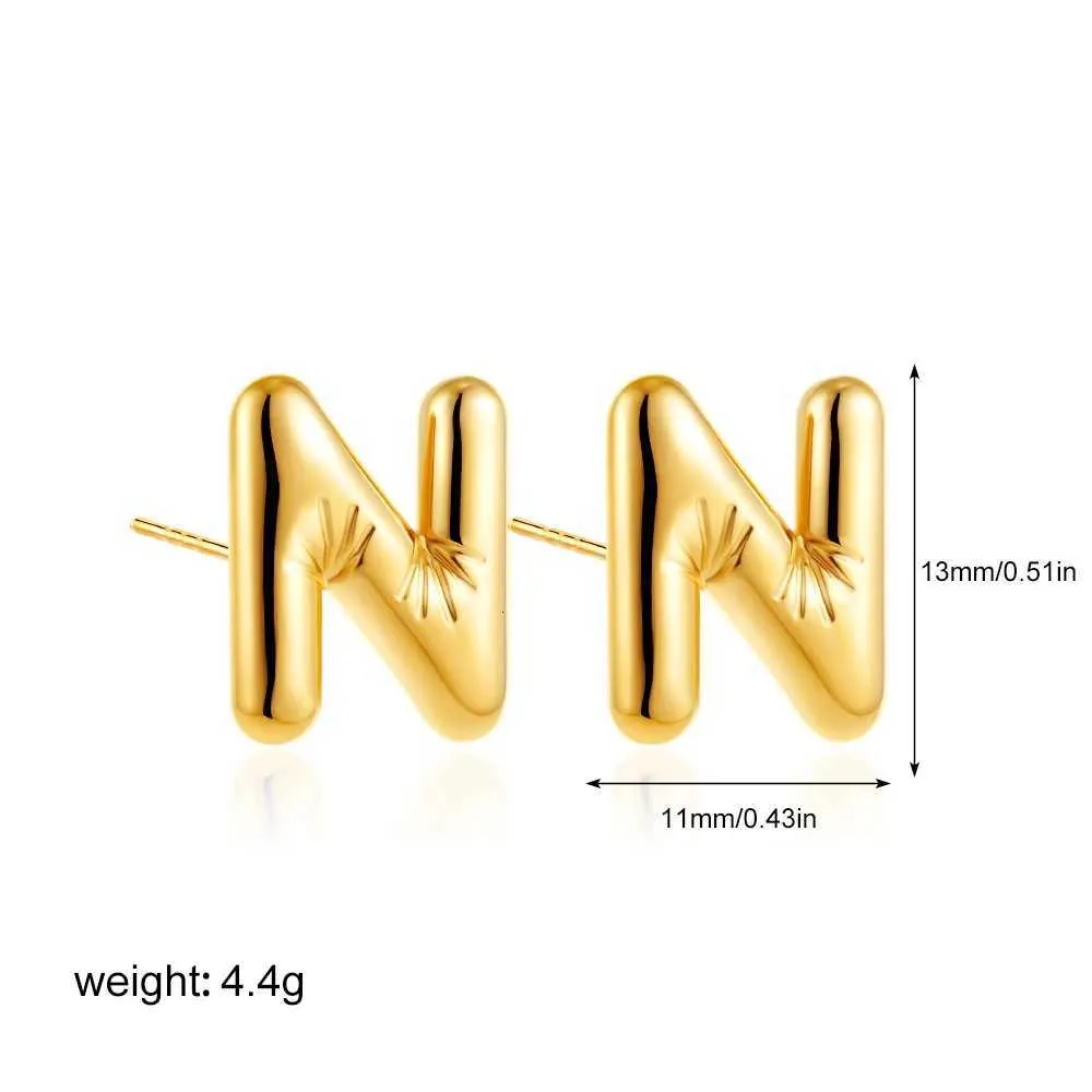 Dainty Balloon Bubble Initial Stud Earrings 18k Gold Plated Steel_voghion.com