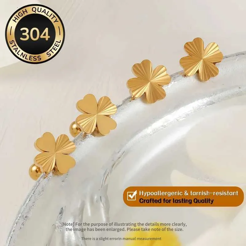 Luxurious Laser Cut Four Leaf Clover Earrings Hypoallergenic 304 Stainless Steel 18K Gold Plated Lucky Forked Grass_voghion.com