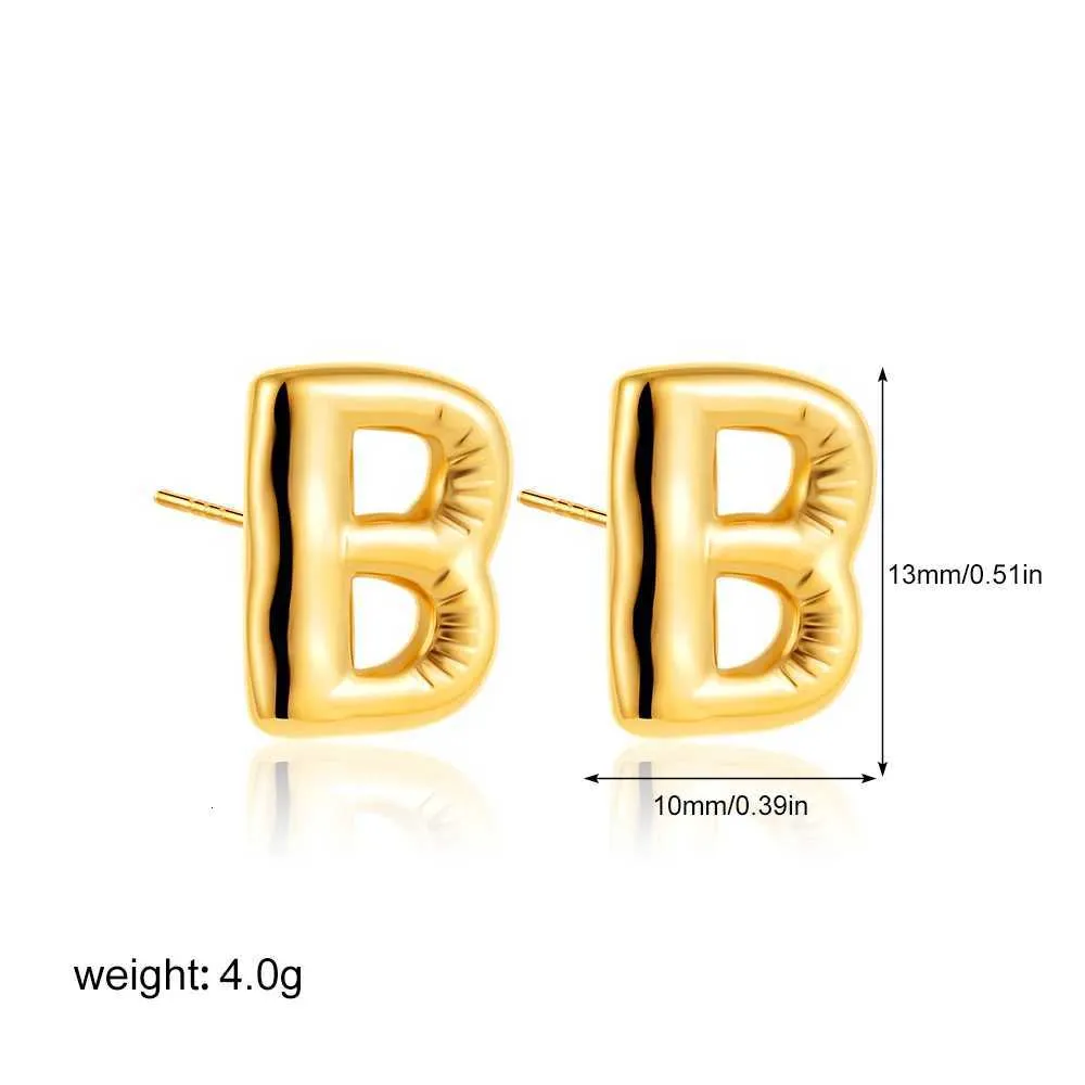 Dainty Balloon Bubble Initial Stud Earrings 18k Gold Plated Steel_voghion.com