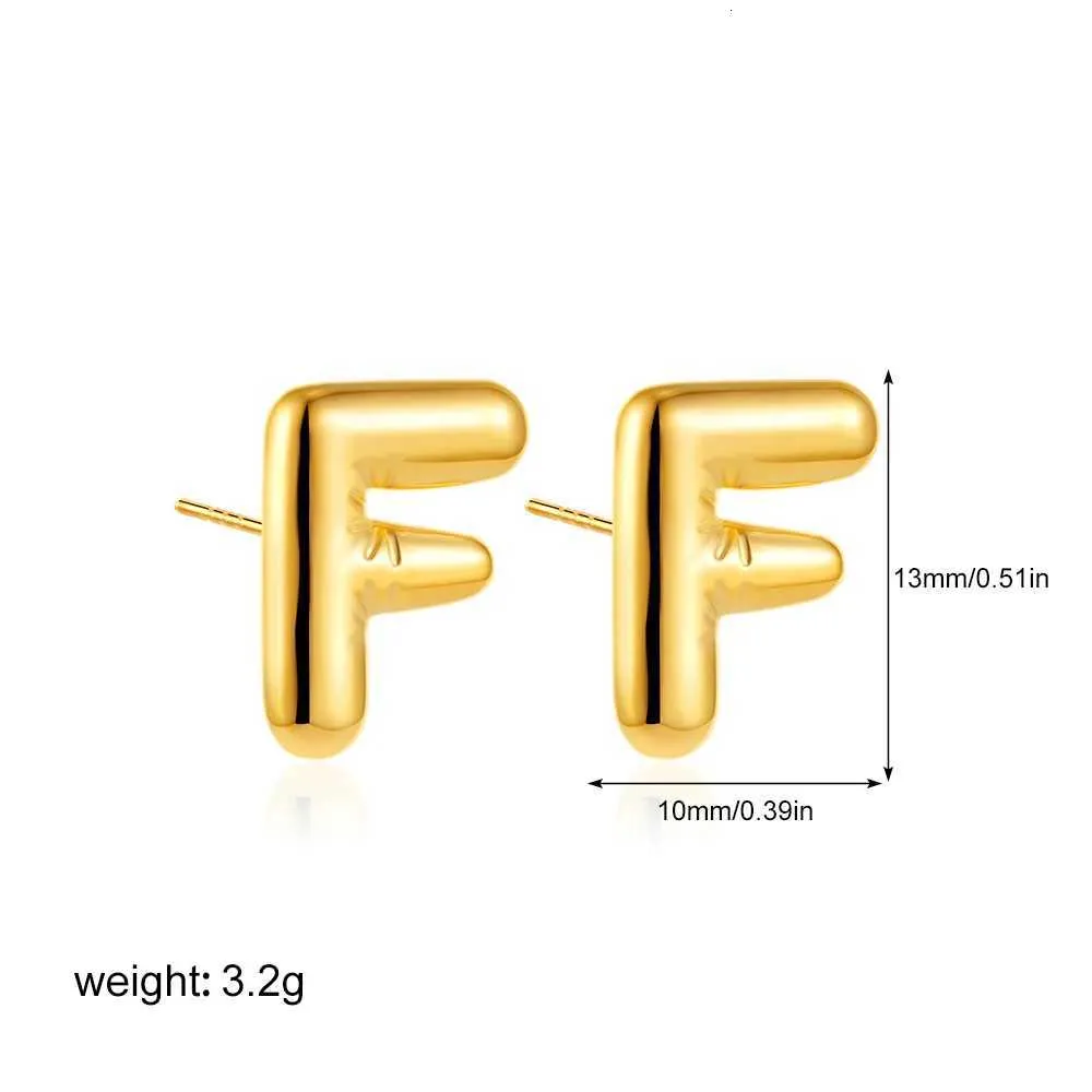 Dainty Balloon Bubble Initial Stud Earrings 18k Gold Plated Steel_voghion.com