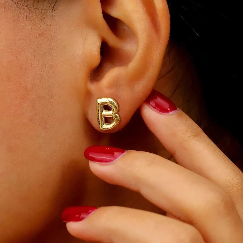 Dainty Balloon Bubble Initial Stud Earrings 18k Gold Plated Steel_voghion.com