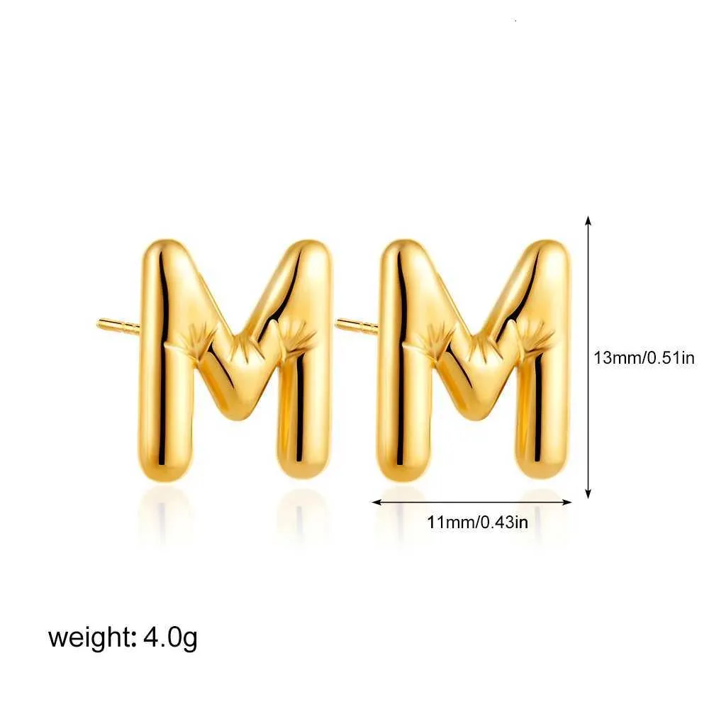 Dainty Balloon Bubble Initial Stud Earrings 18k Gold Plated Steel_voghion.com