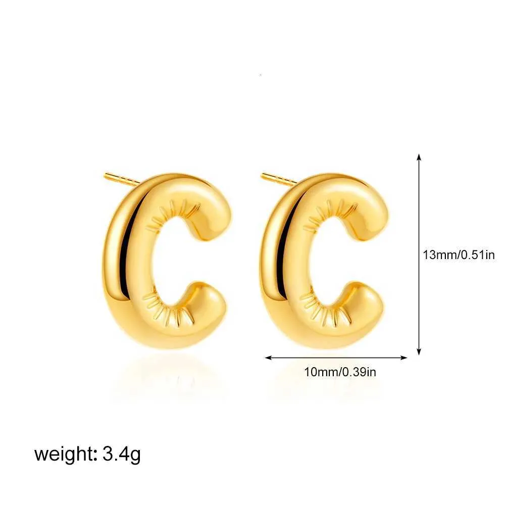 Dainty Balloon Bubble Initial Stud Earrings 18k Gold Plated Steel_voghion.com