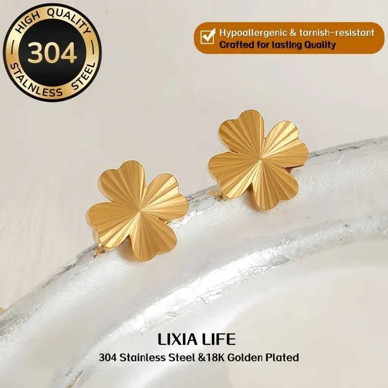 Luxurious Laser Cut Four Leaf Clover Earrings Hypoallergenic 304 Stainless Steel 18K Gold Plated Lucky Forked Grass_voghion.com