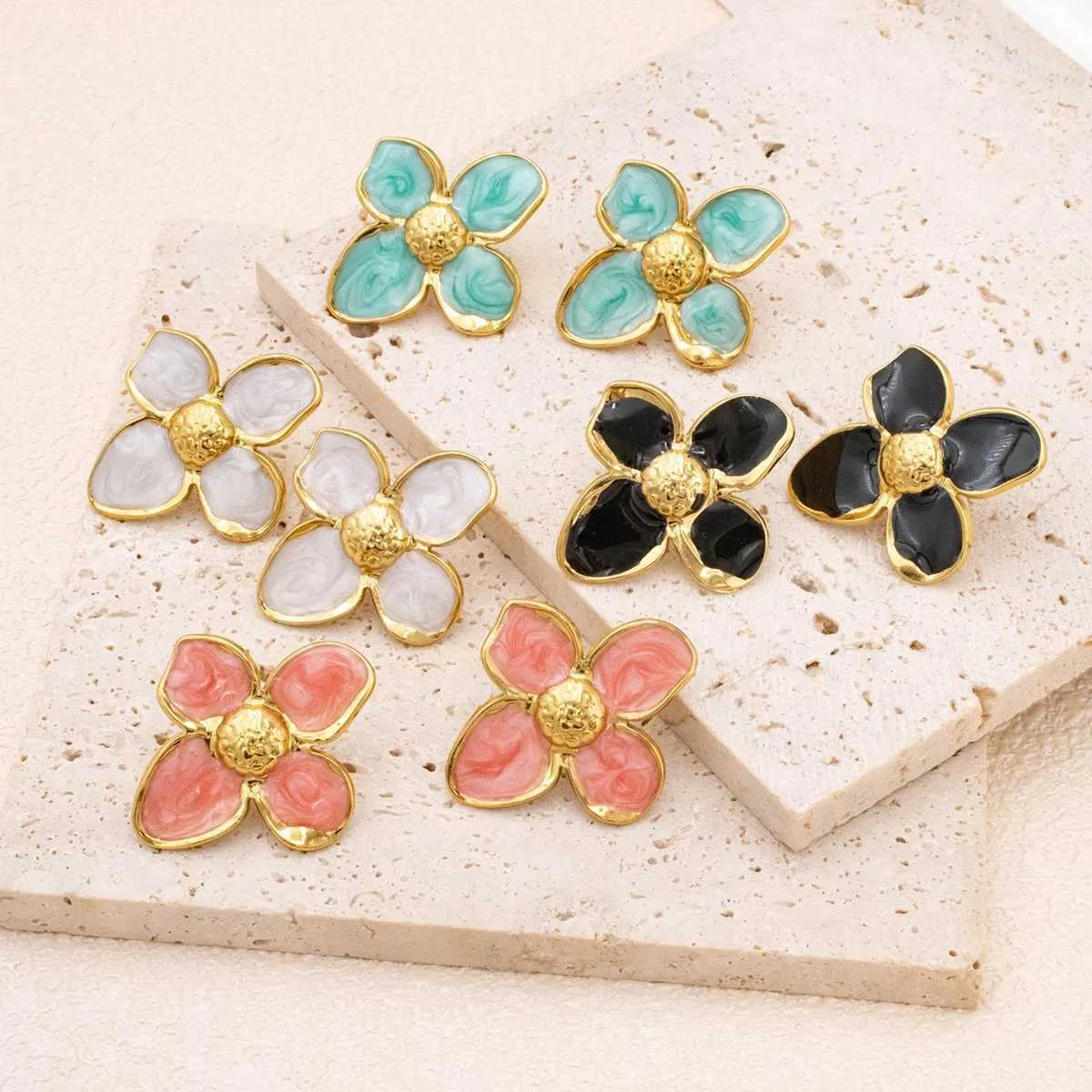 2025 New Hypoallergenic Floral Stainless Steel Stud Earrings Boho Design Everyday Light Luxury Jewelry Gift For_voghion.com
