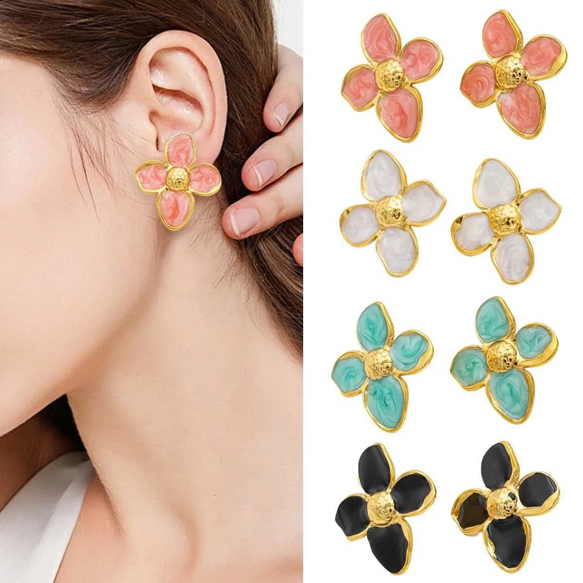Hypoallergenic Floral Stud Earrings Stainless Steel Boho Jewelry_voghion.com