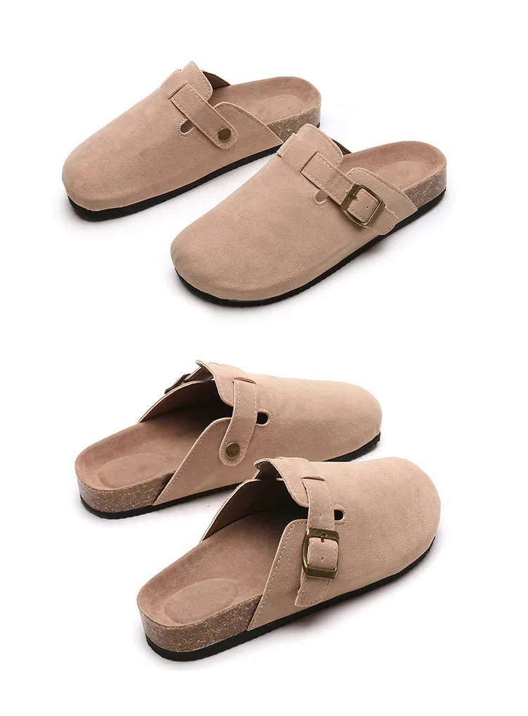 Womens Multi Colour Suede Clog Slippers With Adjustable Buckle_voghion.com