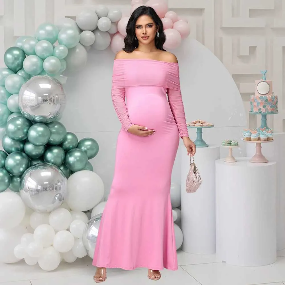women's light pink off the shoulder dress for pregnancy PinkBlush Metallic Long Sleeve Wrap Maternity Photos Pink Maternity Dresses for Baby