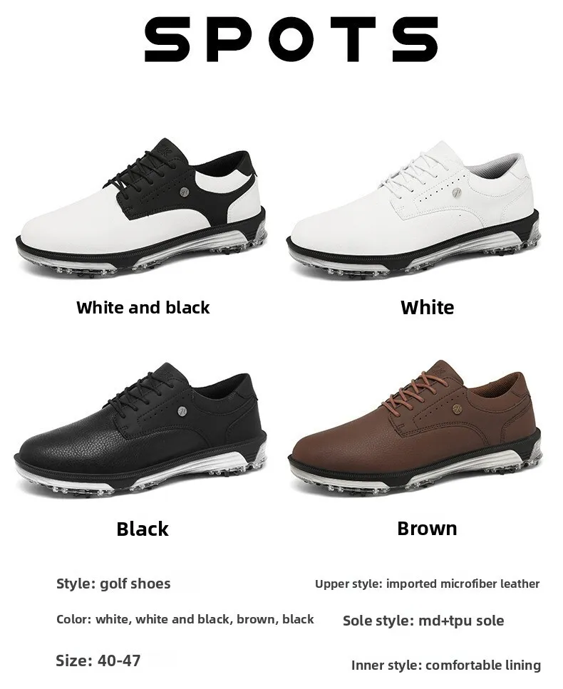 Professional Waterproof Leather Spiked Golf Shoes For Men_voghion.com