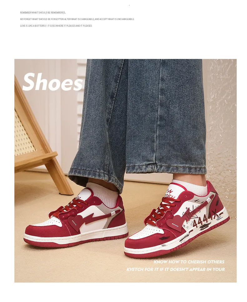 Unisex Red White Heart Graffiti Skate Sneakers Leather Upper For Street Style Daily Walking_vogvips.com